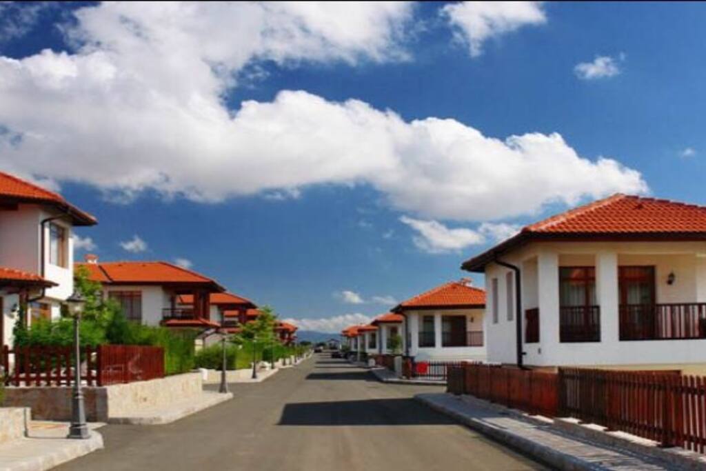 The gated compound made of 20 beautiful villas, each with a private yard and pool and parking place. 24/7 security on site.