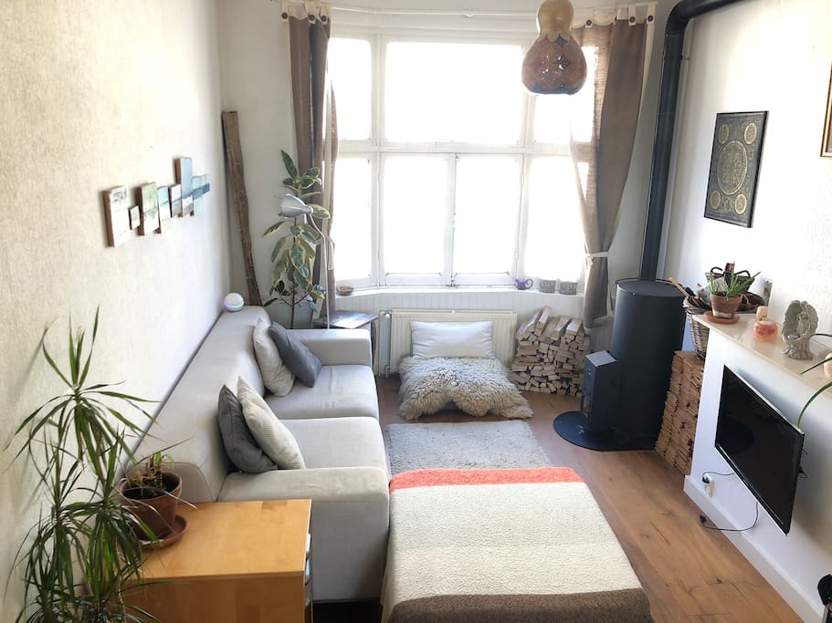 Living room with rocket stove