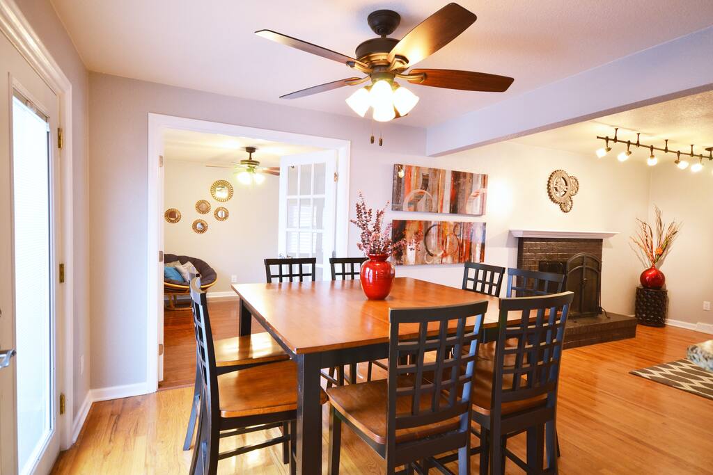 Dining Table fits 8, bar area fits an additional 3.