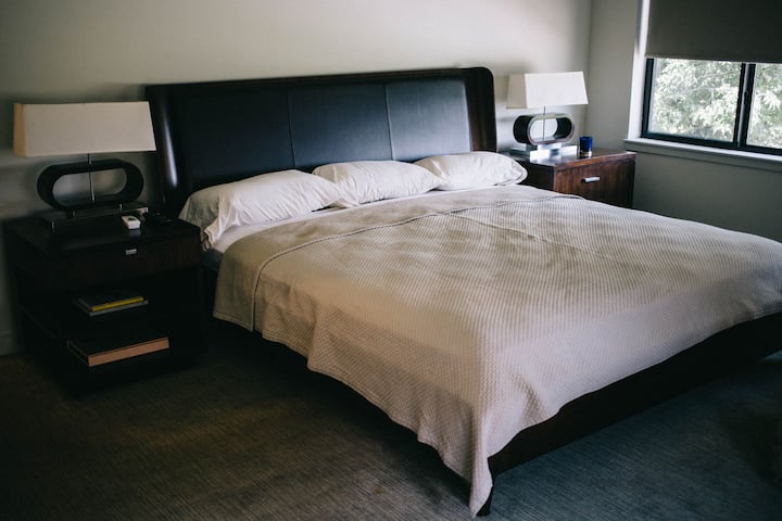 Master bedroom with modern king size bed