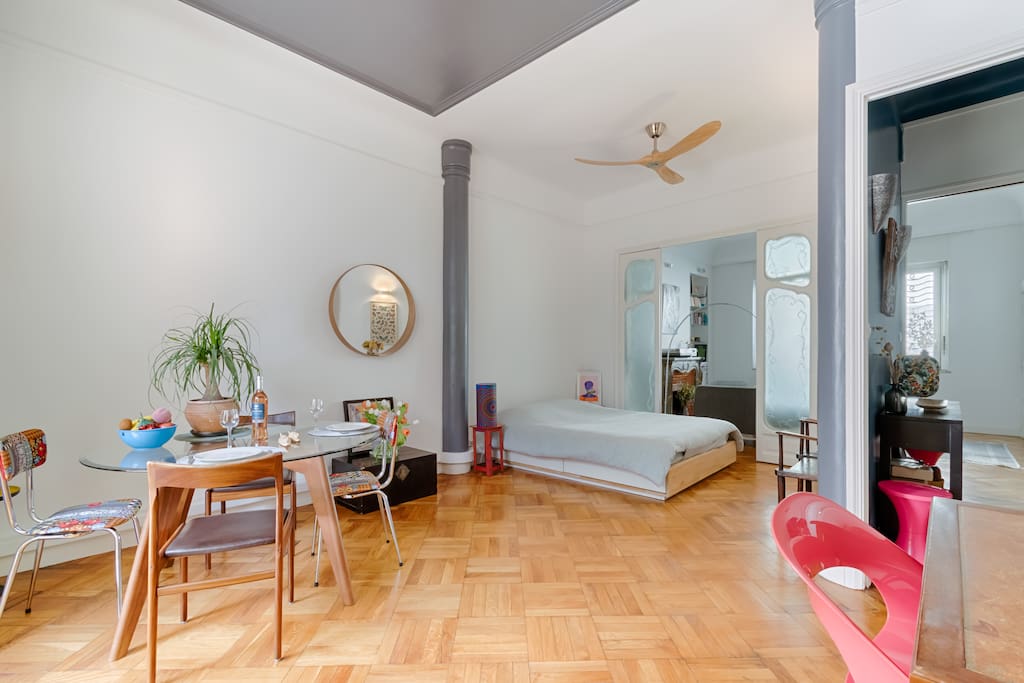Le lit se trouve dans le salon / The bed is located in the living room