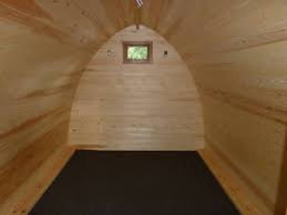 Inside the pod- blinds are on all windows and doors, two lights and campbeds are available at no extra charge