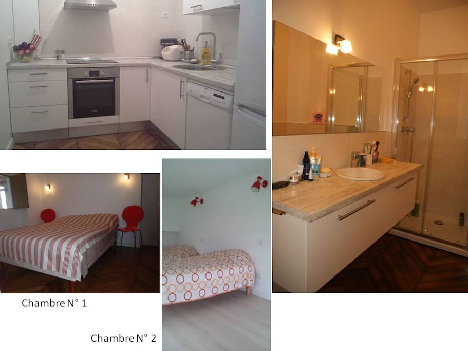 Cuisine équipée et salle de bain/WC, Chambres