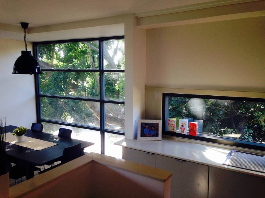 Bright kitchen and dining area
