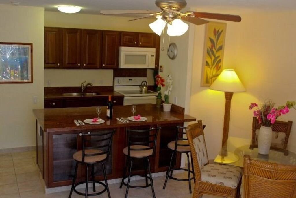 Upgraded fully stocked kitchen with spacious countertop