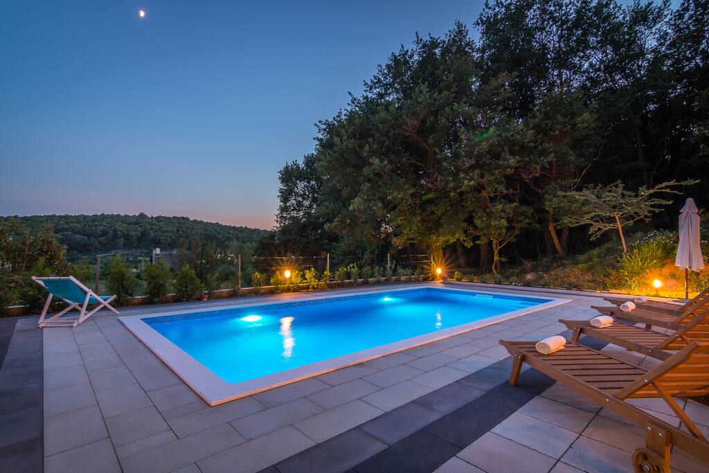 Night lights around the pool