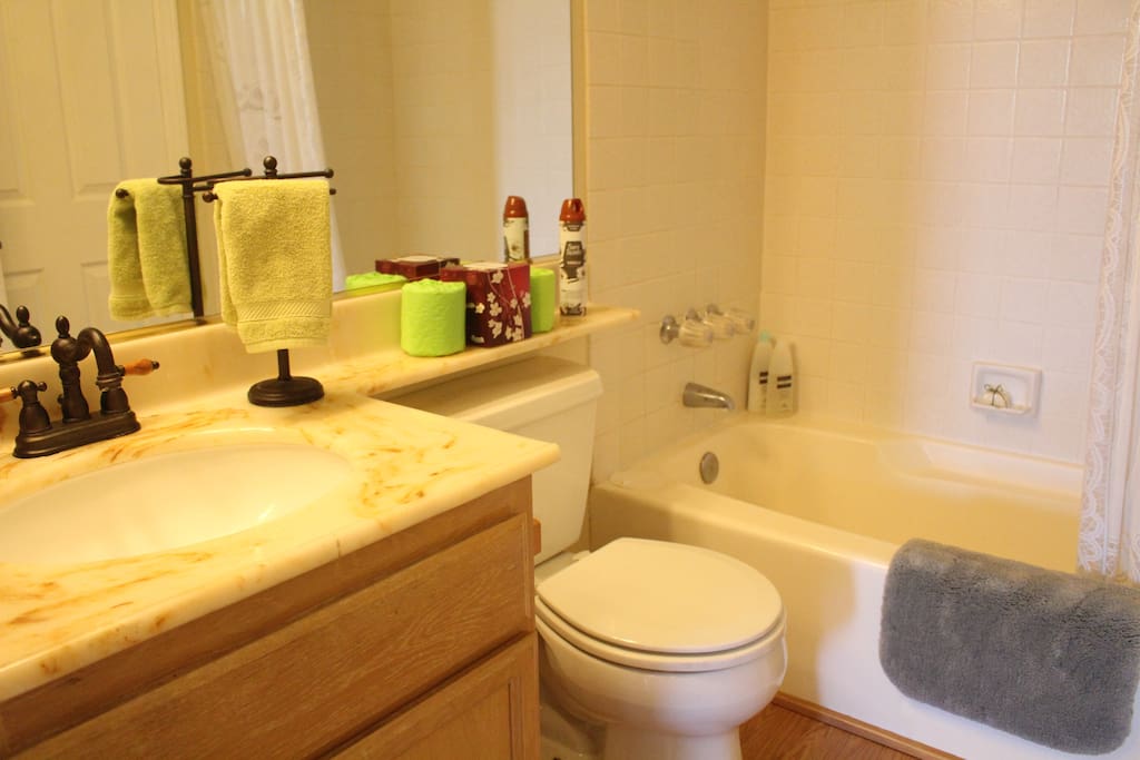 Private full-bath with tub and shower.