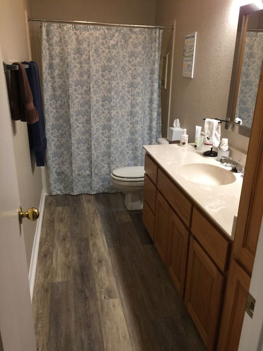Your bathroom (Tub/shower); hair dryer, selection of soaps and hair products available.