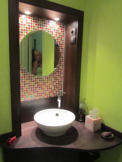 Salle de bain chambre verte
