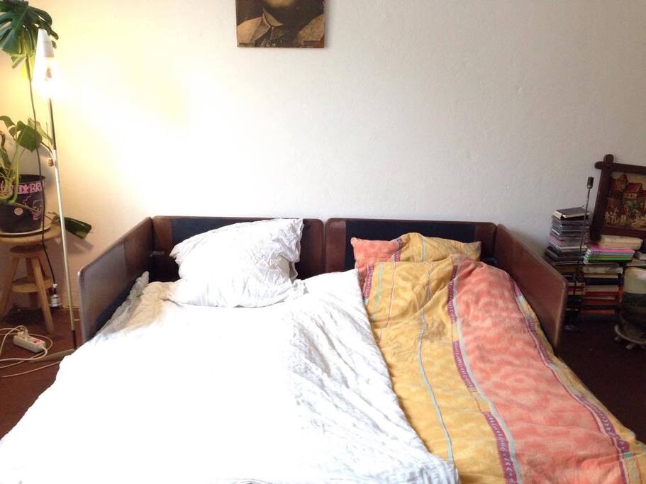 Comfy and cozy double-bed, during the day turns into a leather sofa.