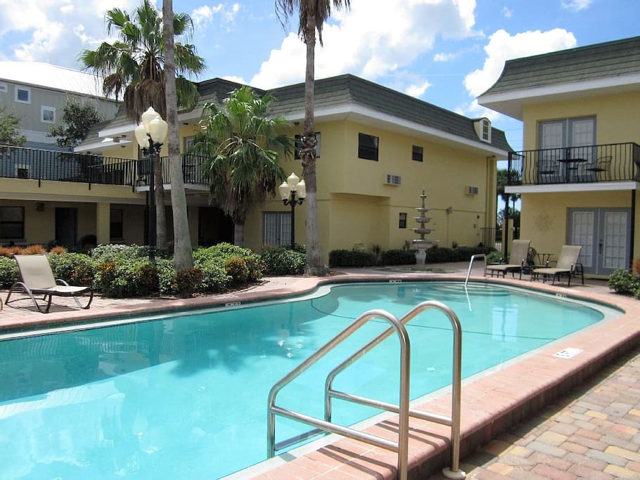 Gorgeous shared courtyard with heated pool, BBQ grill and laundry facility