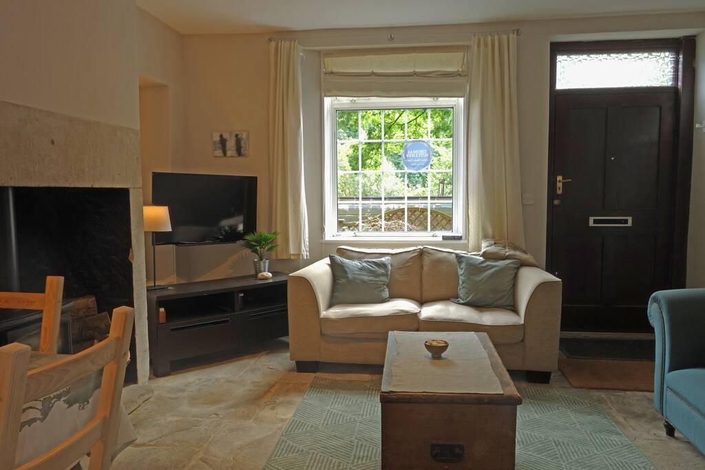 Living room with comfy sofas and tv for Netflix and DVDs