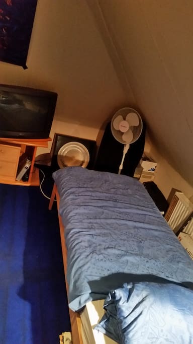 Single person bed with tv (tv can turned to the 2 person bed)