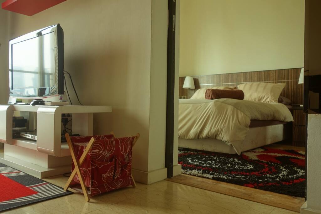 A sliding door opens into the bedroom