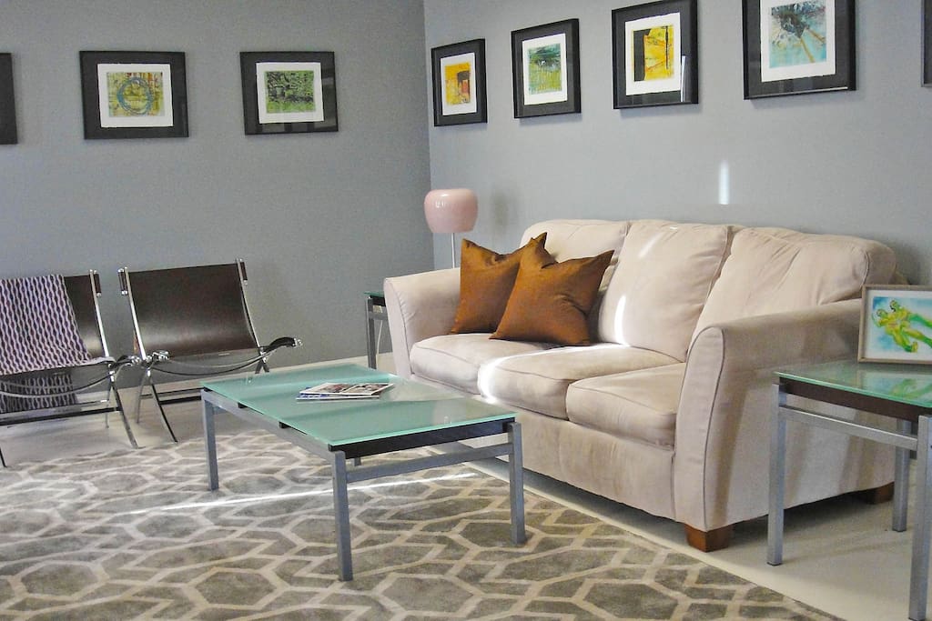 Skylight lounge flooded with natural light & local art