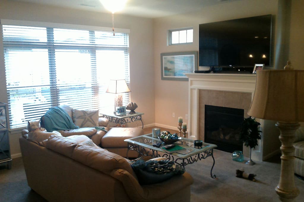Living room with 70 inch smart TV