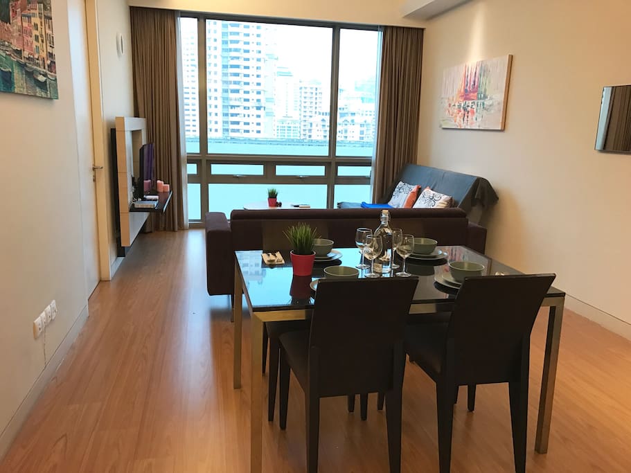 Spacious living room with sofa bed and sofa couch
