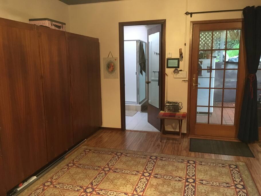 Fridge is a step outside, see it in the distance?