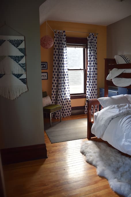 Bedroom 2: Comfortable full size (double) and twin mattresses on bunks.