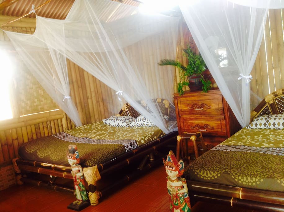 2 Queen size beds with Moskito nets