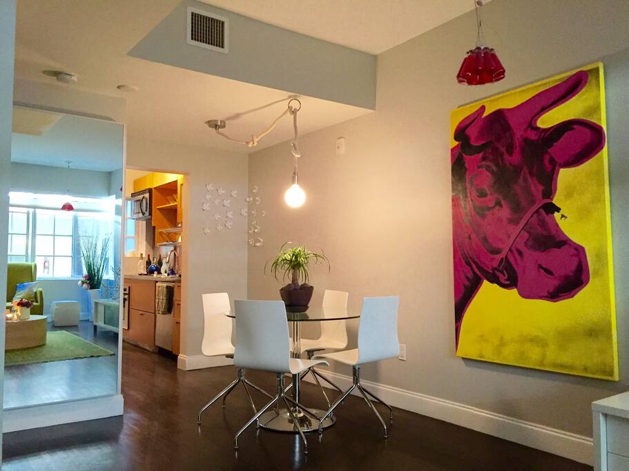 Dining table, between the kitchen and living room
