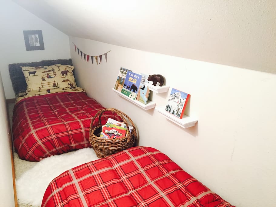 Sleeping nook with 2 twin beds, located off of the upstairs bedroom.