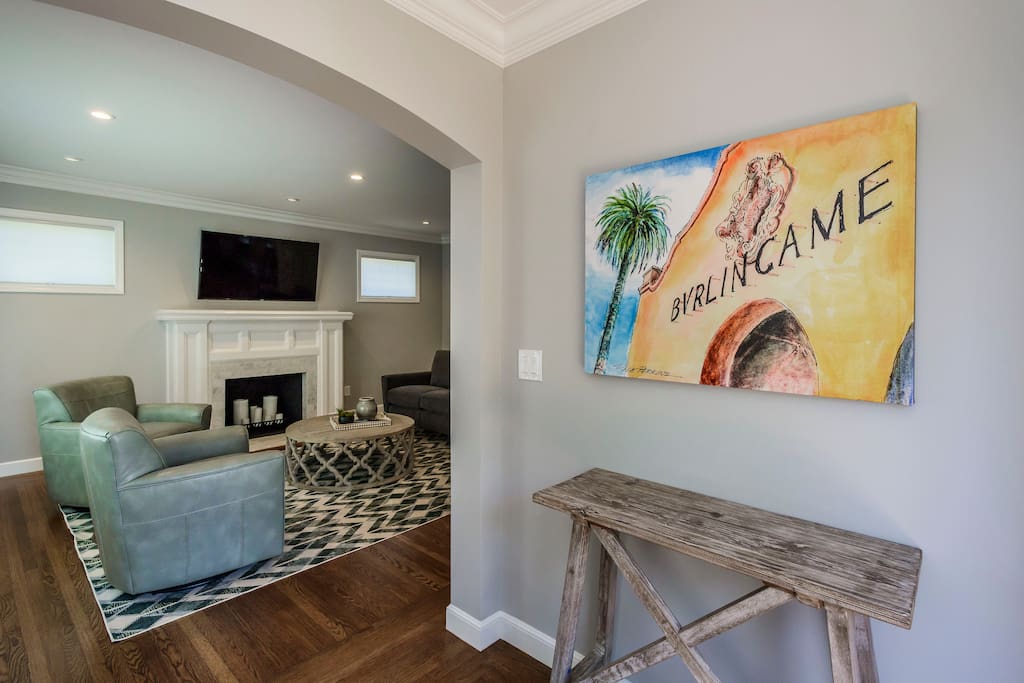 Our entryway. The home is decorated with canvas watercolors painted by local Burlingame artist Dale Perkins.