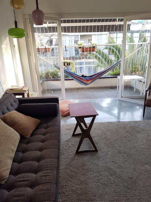 our sunny, spacious living room and terrace