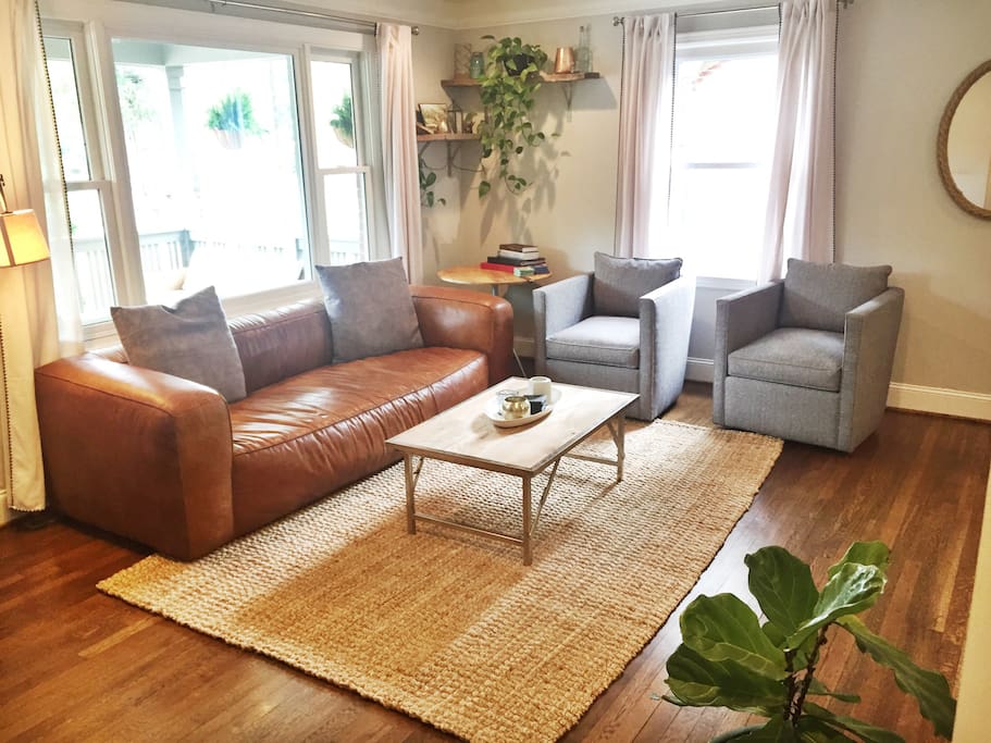 Bright living room with comfortable seating area.