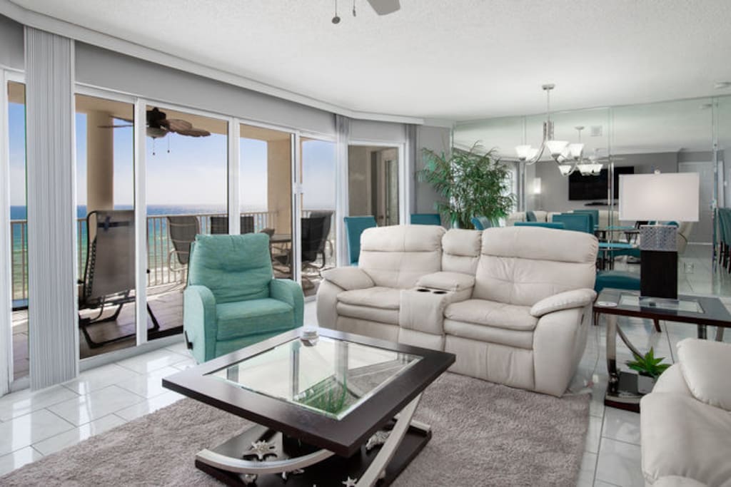 Enjoy panoramic views of the Gulf from the living area!