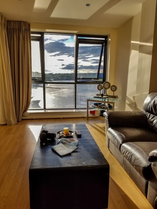 Living room w/ river view