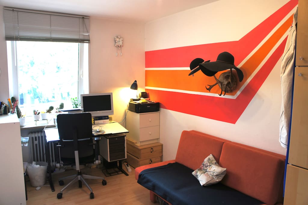 Sofa bed, desk, wardrobe