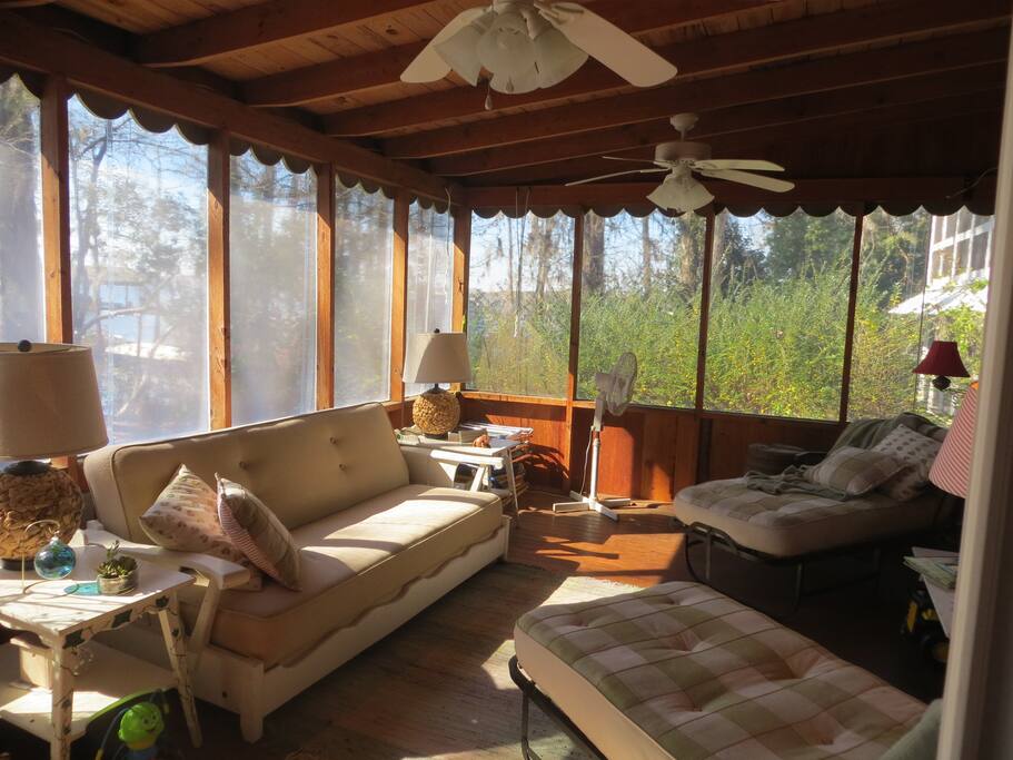 Den with view of lakefront