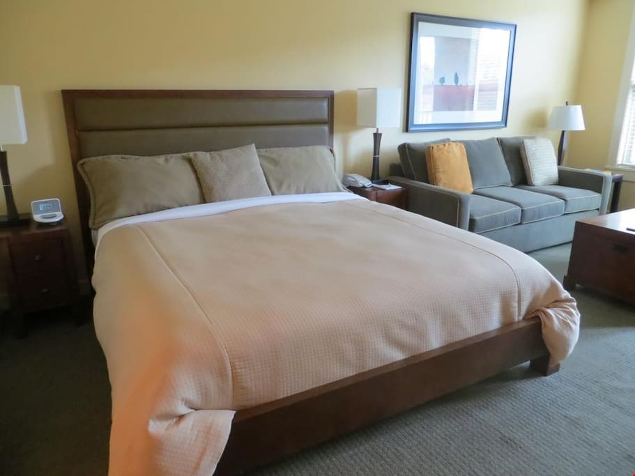 Drift off to sleep in this plush king-sized bed