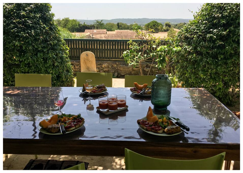 Table pour 6 sous la tonnelle