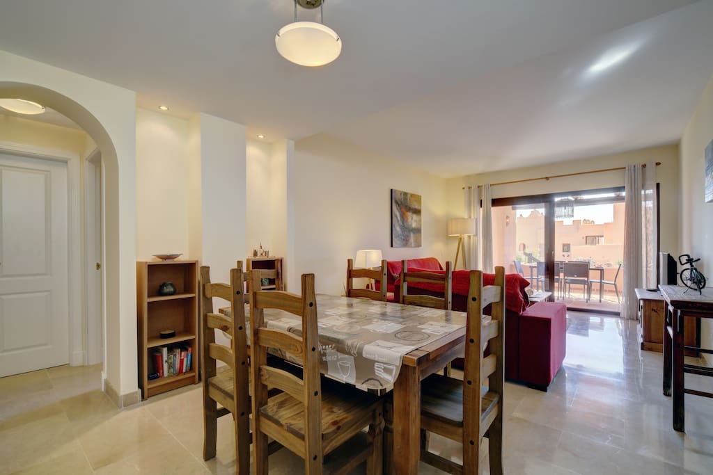 Open dining and living space
