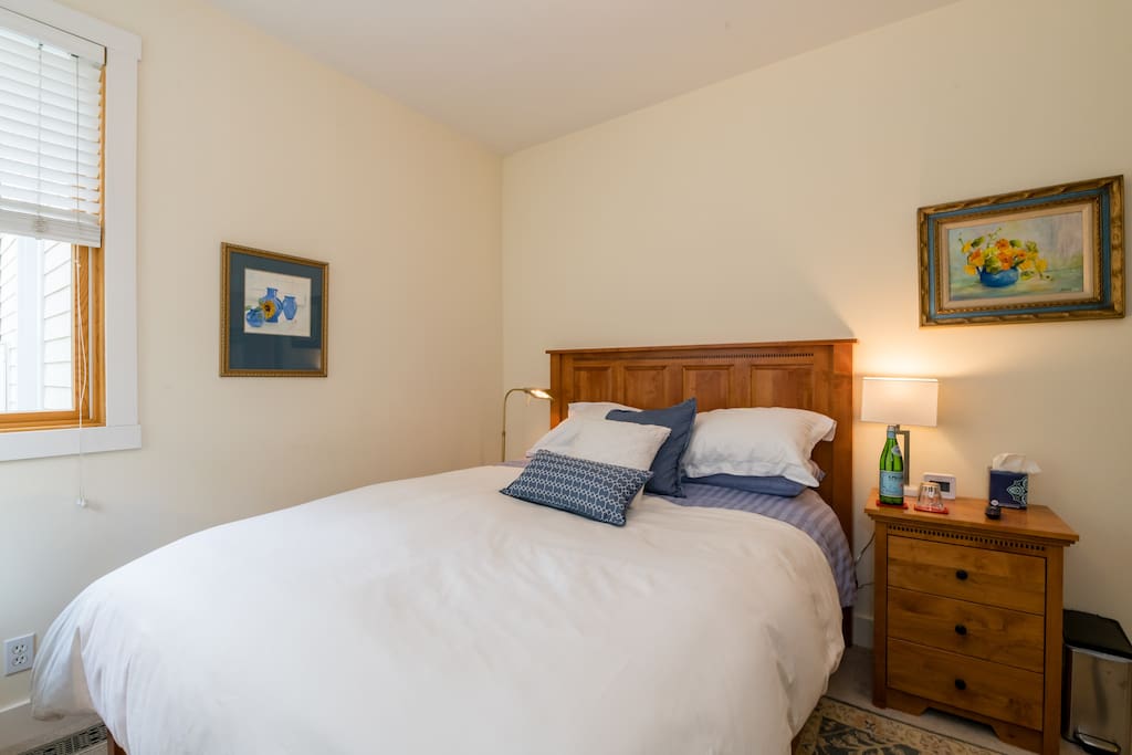 Supremely comfortable queen bed and adjoining private bathroom