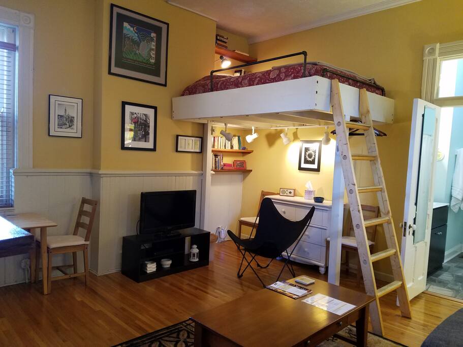 The Loft bed overlooking the studio