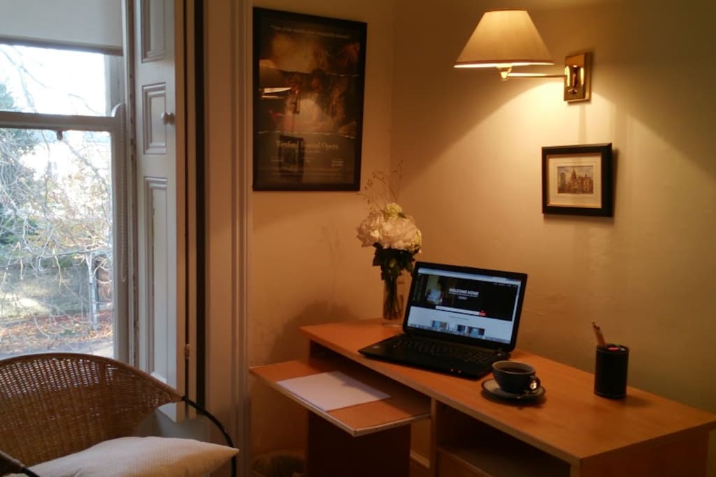Work/Study area overlooking garden and church