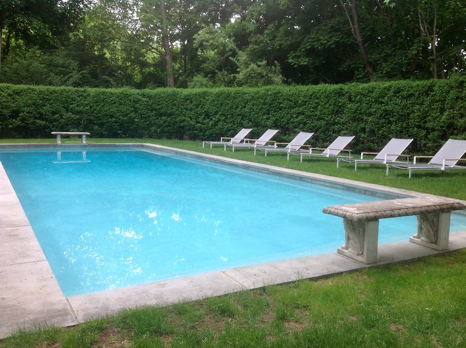 Gunite, salt-water heated pool feels like old hollywood!