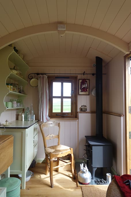 Wood burning range, kitchenette