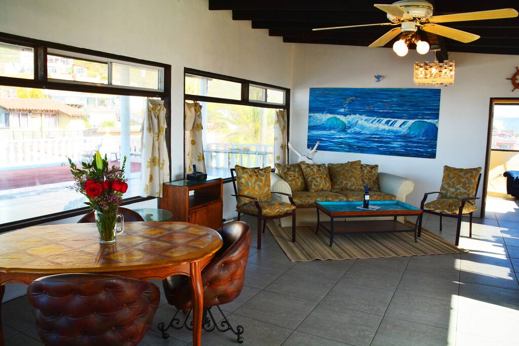 The bright and spacious living and dining area.