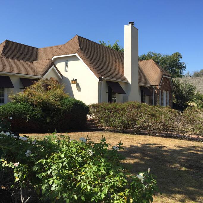 The front door entry and front yard