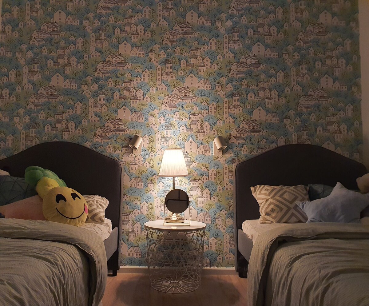 2张单人床房，适合您的孩子或2名成人入住。环境舒适 