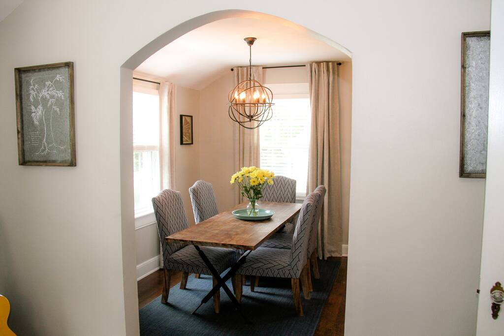 Vintage dining room table and eating area.