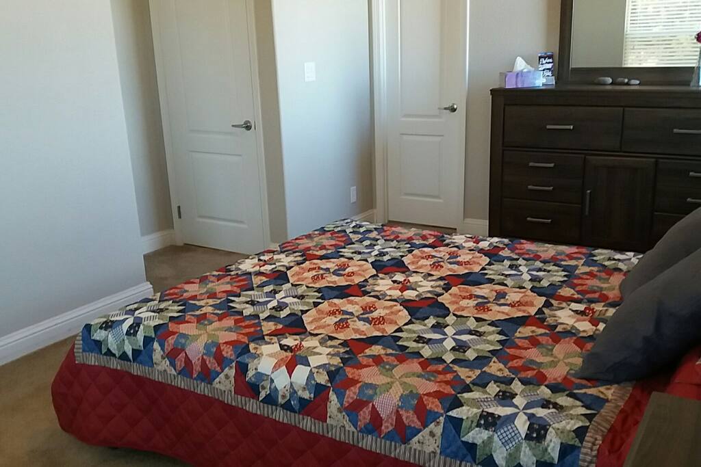 New bed with comfortable memory foam mattress.