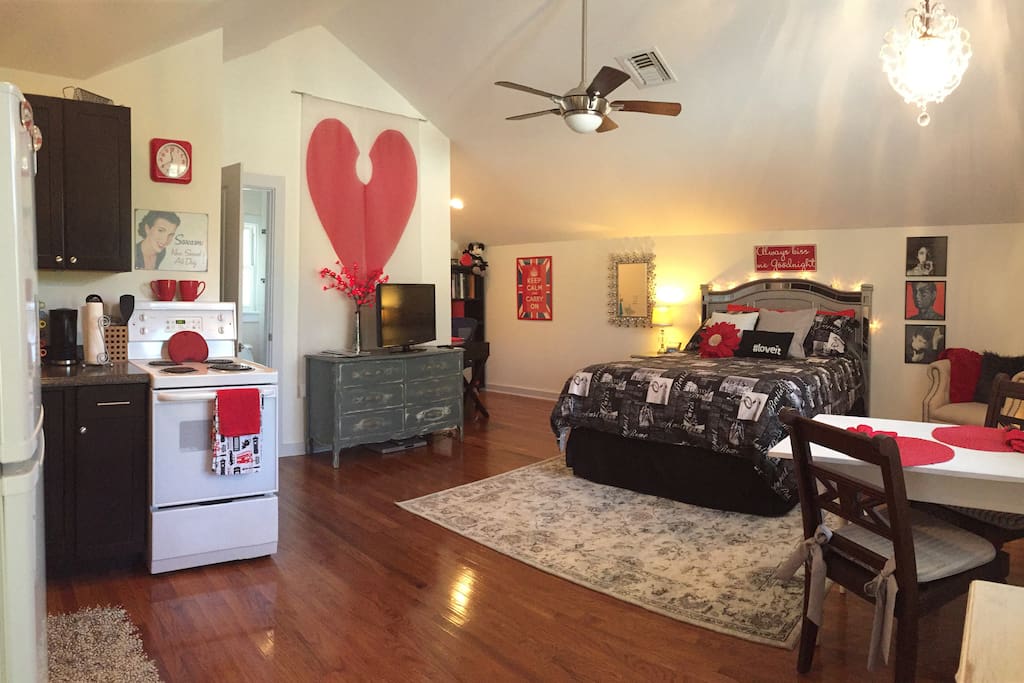 Light and airy loft space with gleaming wood floors and beautiful lighting.