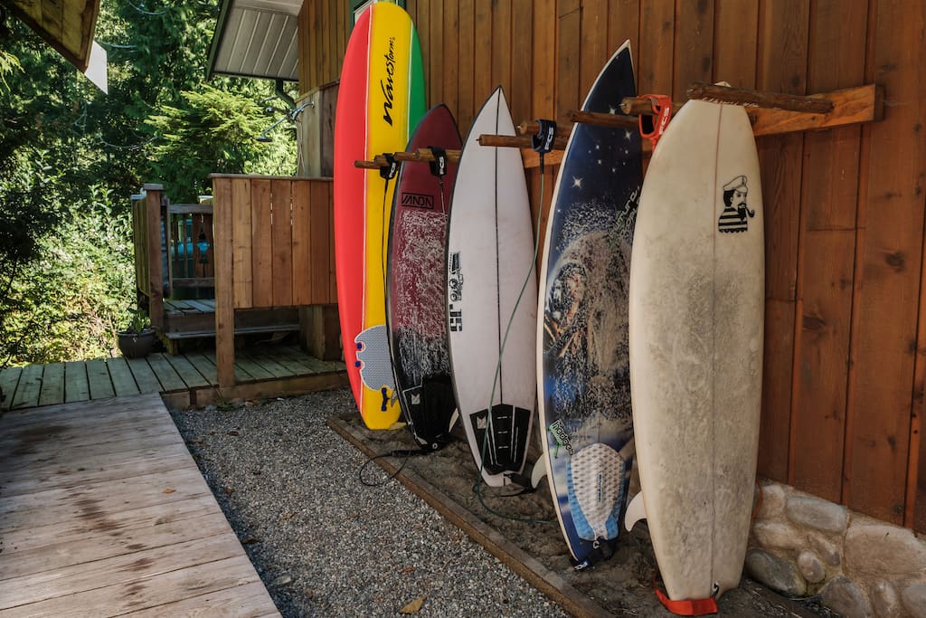 surf board rack and outdoor shower