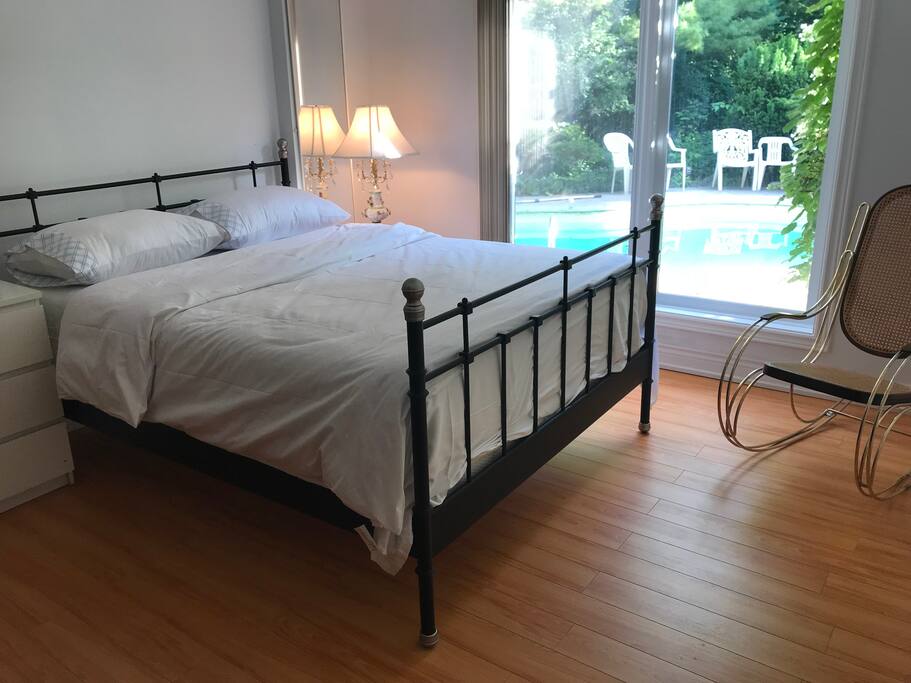Room #4:Queen bed with big window facing back yard swimmimg pool with walk-out basement