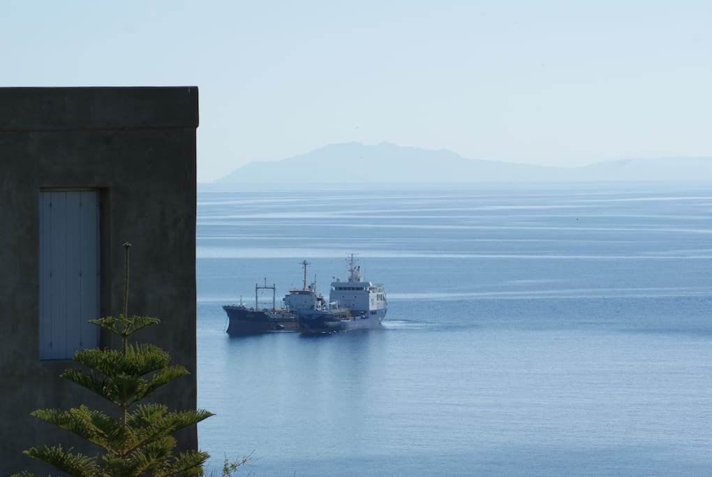 Views to ships coming into the port of Ermoupolis
